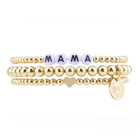 NEW Victoria Emerson Mama Stacking Beaded Bracelet Heart Set, Gold White Black - Picture 1 of 3